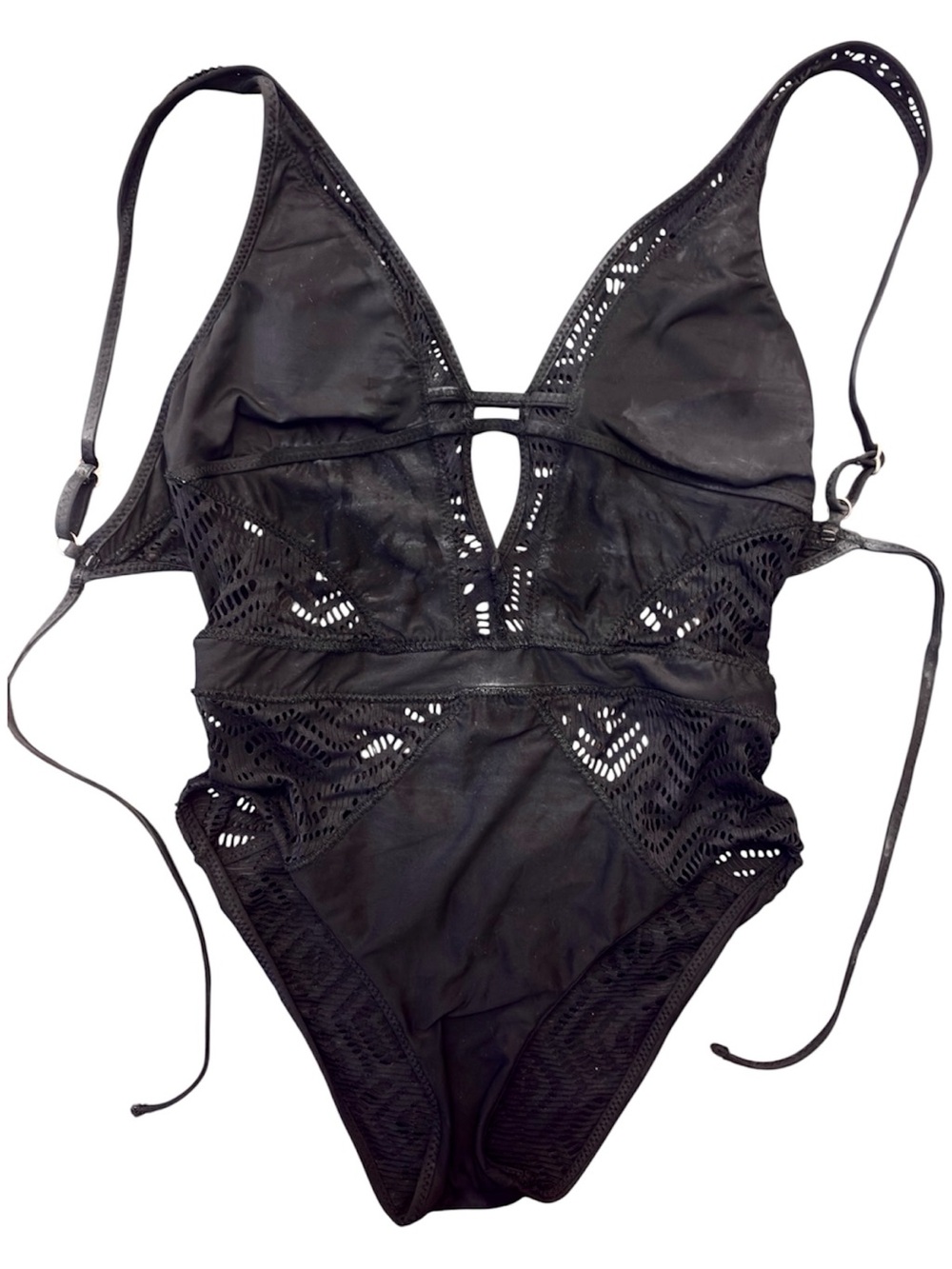 Becca By Rebecca Virtue Black Crochet One-Piece Swimsuit Womens Size Medium - Picture 6 of 9